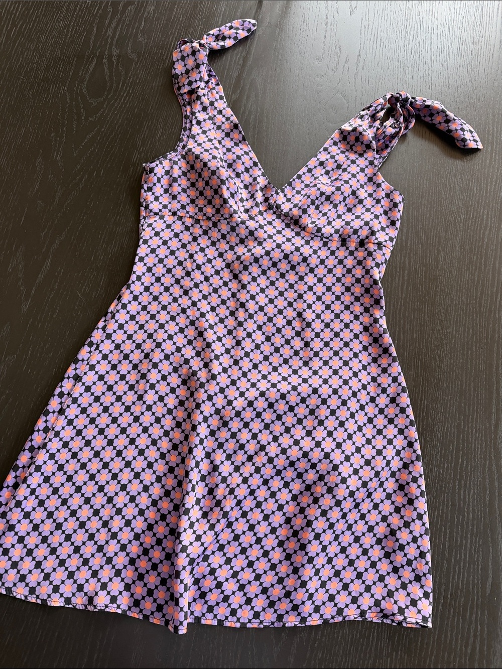 Topshop Black Dress with Purple & Orange Daisy Print